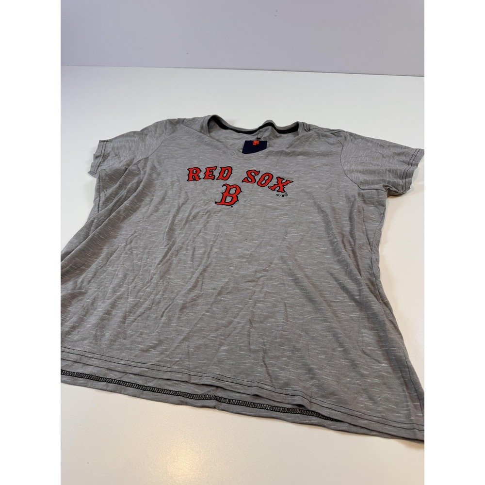 Boston Red Sox Shirt Mens 3XL Gray MLB Baseball V-Neck Fanatics Tee Short Sleeve